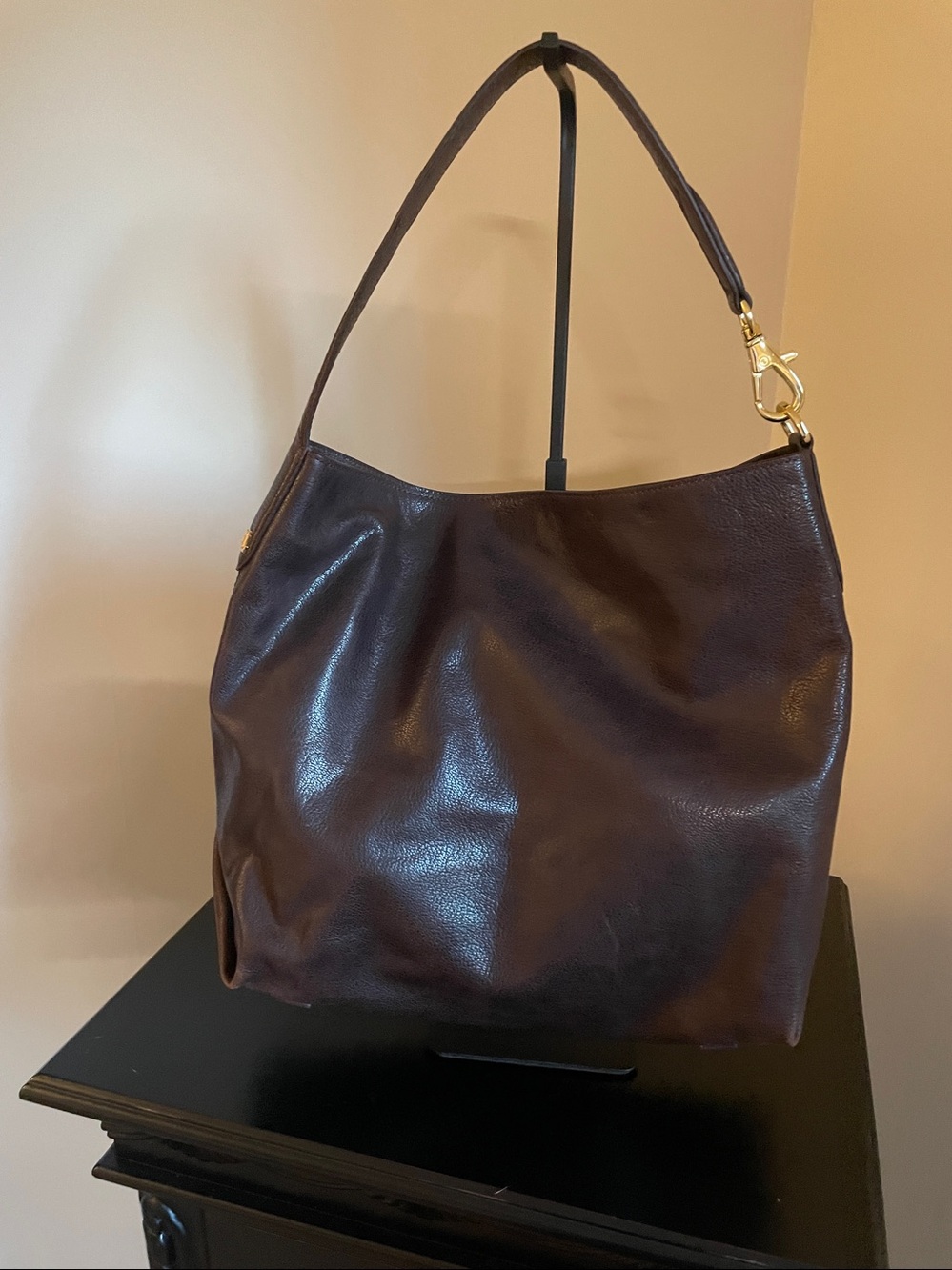 Ralph Lauren Dark Brown Pebbled Leather Tote with Gold Hardware - Picture 2 of 5